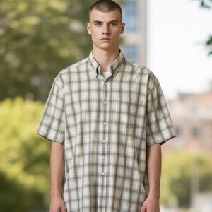 Bill Blass Black Label Cream & Light Brown Short Sleeve Shirt XL